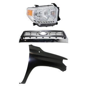 Grille Kit for Toyota Tundra 2014-2015, Painted Gray Shell and Insert, 3-Piece Set with Fender and Headlight Replacement