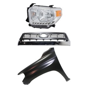 Grille Kit for Toyota Tundra 2014-2015, Painted Gray Shell and Insert, 3-Piece Set, Includes Fender and Headlight Replacement