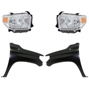 Headlight Assembly for Toyota Tundra (2014-2015), Right (Passenger) and Left (Driver), Halogen, 4-Piece Kit with Fenders, Replacement