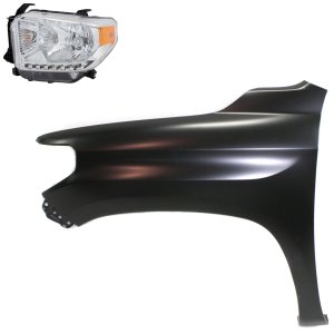 Headlight Assembly Kit for 2014-2015 Toyota Tundra, Left (Driver) Side, Halogen, 2-Piece with Fender, Replacement