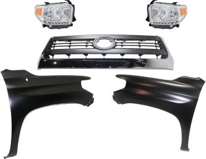 Grille Kit for 2014-2015 Toyota Tundra, 5-Piece Set with Painted Gray Shell and Insert, Including Fenders and Headlights, Replacement