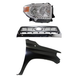 Grille Kit for 2014-2015 Toyota Tundra with Painted Gray Shell and Insert, 3-Piece Setup, including Fender and Headlight Replacement