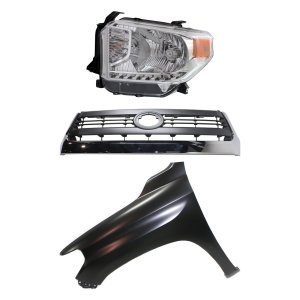 Grille Kit for 2014-2015 Toyota Tundra, Painted Gray Shell and Insert, 3-Piece Set with Fender and Headlight Replacement