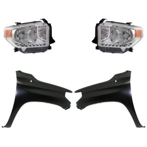 Headlight Assembly for Toyota Tundra 2014-2015, Right (Passenger) and Left (Driver), Halogen, 4-Piece Kit with Fenders, Replacement