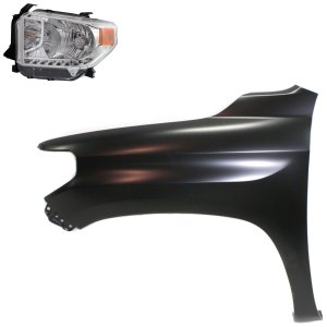 Headlight Assembly Kit for 2014-2015 Toyota Tundra, Left (Driver) Side, Halogen, 2-Piece Set, Includes Fender, Replacement