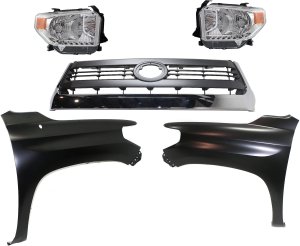 Grille Kit for Toyota Tundra 2014-2015, Includes Painted Gray Shell and Insert, 5-Piece Kit with Fenders and Headlights, Replacement