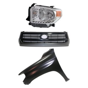 Grille Kit for 2014-2015 Toyota Tundra, Painted Black Shell and Insert, 3-Piece Set with Fender and Headlight Replacement