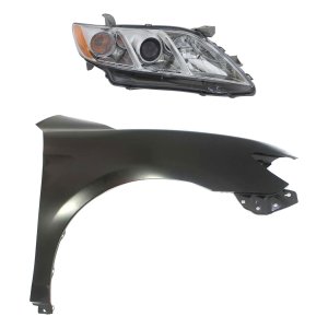 Headlight Assembly Kit for 2007-2009 Toyota Camry, Right (Passenger) Side, 2-Piece with Fender, Replacement