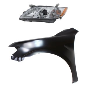 Headlight Assembly Kit for 2007-2009 Toyota Camry, Left (Driver) Side, with Fender, 2-Piece Set, Replacement