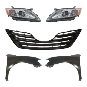 Headlight Assembly Kit for 2007-2009 Toyota Camry, Right (Passenger) and Left (Driver) Side, 5-Piece Kit with Fenders and Grille, Halogen, USA Built, Replacement