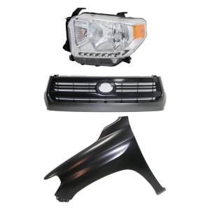 Painted Black Shell and Insert Grille Kit for Toyota Tundra 2014-2017, Includes 3-Piece Kit with Fender and Headlight, Right (Passenger) Side, Replacement