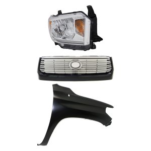 Grille Kit for 2014-2017 Toyota Tundra, Painted Silver Shell with Gray Insert, 3-Piece Set including Fender and Headlight, Replacement