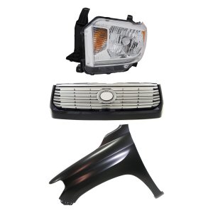 Grille 3-Piece Kit for 2014-2017 Toyota Tundra, Painted Silver Shell with Gray Insert, Includes Fender and Headlight Replacement