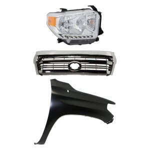 3-Piece Grille Kit for Toyota Tundra 2016-2017, with Front Emblem, Standard Type, Includes Fender and Headlights Replacement