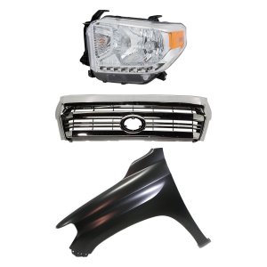 3-Piece Kit Grille for Toyota Tundra 2016-2017, with Front Emblem and Standard Type, including Fender and Headlight Replacement