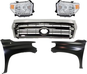 Grille Kit with Fenders and Headlights for 2016-2017 Toyota Tundra, 5-Piece Replacement Set