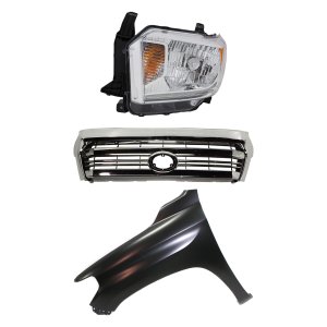 3-Piece Grille Kit for 2016-2017 Toyota Tundra, Standard Type with Front Emblem, includes Fender and Headlight Replacement