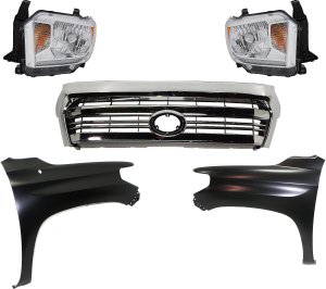 5-Piece Grille Kit for Toyota Tundra 2016-2017, Includes Fenders and Headlights, Replacement Parts 