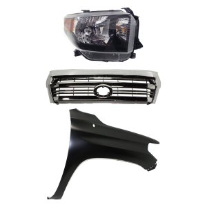 3-Piece Kit Standard Type Grille for 2016-2017 Toyota Tundra with Front Emblem, Fender, and Headlight Replacement