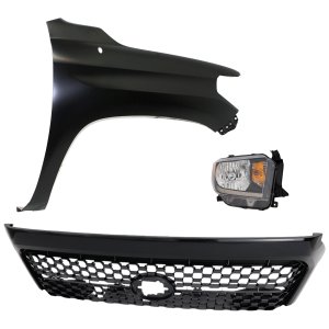 Grille Kit for 2018-2019 Toyota Tundra, Includes Painted Dark Gray Shell and Insert, 3-Piece Set, complete with Fender and Headlight Replacement