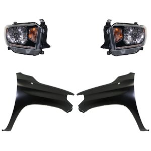 Headlight Assembly Kit for 2018-2019 Toyota Tundra, Right (Passenger) and Left (Driver) with Fenders, Halogen, 4-Piece Kit, Replacement