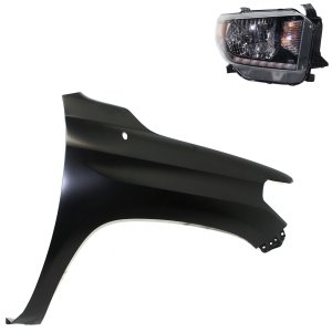 Headlight Assembly Kit for Toyota Tundra 2018-2019, Right (Passenger) Side, Halogen, 2-Piece Kit, Comes with Fender Replacement 