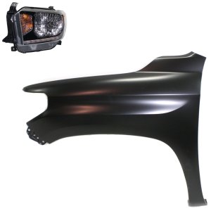 Headlight Assembly Kit for Toyota Tundra 2018-2021, Left (Driver) Side, Halogen Light, 2-Piece with Fender, Replacement
