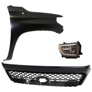 Headlight Assembly Kit for Toyota Tundra 2018-2019, Right (Passenger) Side LED, 3-Piece Set with Fender and Grille Assembly Replacement