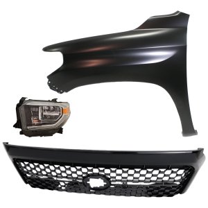 Headlight Assembly Kit for Toyota Tundra 2018-2021, Left (Driver) Side, LED, 3-Piece with Fender and Grille Assembly, Replacement
