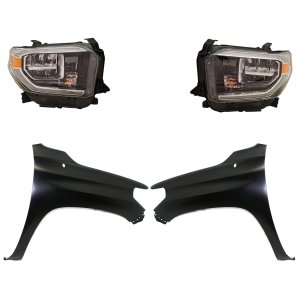LED Headlight Assembly Kit for 2018-2019 Toyota Tundra, Includes Right (Passenger) and Left (Driver) Lights, 4-Piece Kit with Fenders, Replacement