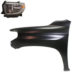 Headlight for Toyota Tundra 2018-2021, Left (Driver) Side, Includes Bulb, 2-Piece Kit with Fender, Replacement