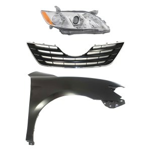 Headlight for Toyota Camry 2007-2009 with Right (Passenger) Side Lens and Housing, Halogen, 3-Piece Kit, Includes Fender and Grille Assembly Replacement