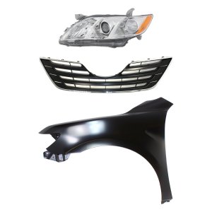 Headlight for Toyota Camry 2007-2009 Left (Driver) with Lens, Housing, Halogen, 3-Piece Kit, including Fender and Grille Assembly Replacement