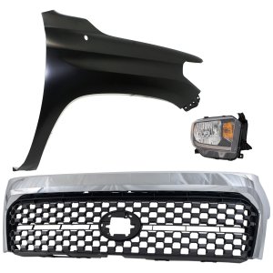 Headlight Assembly Kit for 2018-2019 Toyota Tundra Right (Passenger), 3-Piece Set with Halogen, Fender and Grille Assembly Replacement