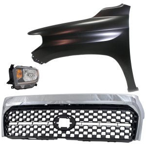 Headlight Assembly Kit for Toyota Tundra 2018-2021, Left (Driver) Side, Halogen, 3-Piece with Fender and Grille Assembly, Replacement