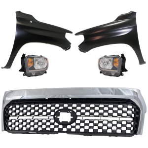 Headlight Assembly for Toyota Tundra 2018-2019, Right (Passenger) and Left (Driver), Halogen, 5-Piece Kit with Fenders and Grille Assembly, Replacement
