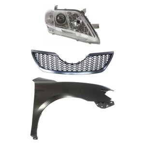Headlight for Toyota Camry 2007-2009 Right (Passenger) Side, Lens and Housing, Halogen, 3-Piece Kit with Fender and Grille Assembly, Replacement