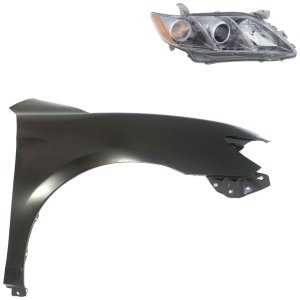 Headlight Assembly for 2007-2009 Toyota Camry Right (Passenger) Side, Halogen, 2-Piece Kit, with Fender, Replacement