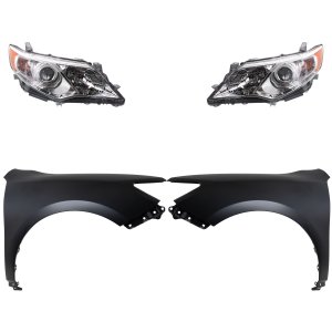 Headlight Assembly Kit for 2012-2014 Toyota Camry, Right (Passenger) and Left (Driver) Sides, Halogen, 4-Piece Kit, with Fenders, Replacement