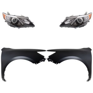 Headlight Kit for 2012-2014 Toyota Camry, Right (Passenger) and Left (Driver), Lens and Housing, High-Intensity Discharge/Xenon, 4-Piece Kit, with Fenders, Replacement