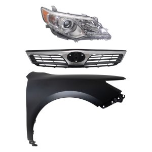Headlight Assembly Kit for Toyota Camry 2012-2014 Right (Passenger), Halogen, 3-Piece Set, with Fender and Grille Assembly, Replacement
