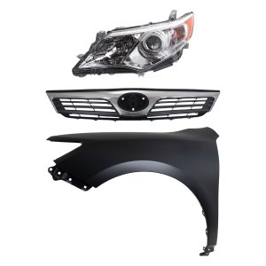 Headlight Assembly Kit for Toyota Camry 2012-2014 Left (Driver) Side, Halogen, 3-Piece Set with Fender and Grille Assembly Replacement