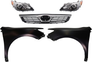 Headlight Kit for 2012-2014 Toyota Camry (L Models), Includes Right (Passenger) and Left (Driver) Light, 5-Piece Set with Lens and Housing, HID/Xenon, with Fenders and Grille, Replacement