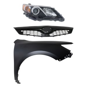 Headlight Assembly 3-Piece Kit for Toyota Camry 2012-2014, Right (Passenger), Halogen Light, with Fender and Grille Assembly Replacement