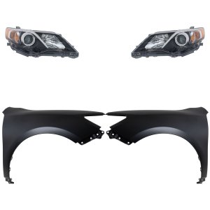 Headlight Assembly for 2012-2014 Toyota Camry, Right (Passenger) and Left (Driver), Halogen, 4-Piece Kit with Fenders, Replacement