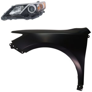 Headlight Assembly for Toyota Camry 2012-2014, Left (Driver), Halogen Light, 2-Piece Kit, with Fender, Replacement