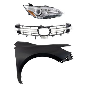 Headlight Assembly for Toyota Camry 2015-2017 Right (Passenger) Side, 3-Piece Kit with Halogen, Fender and Grille Assembly Replacement