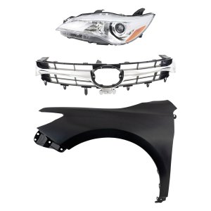 Headlight Assembly Kit for Toyota Camry 2015-2017, Left (Driver), Halogen, 3-Piece with Fender and Grille Assembly, Replacement