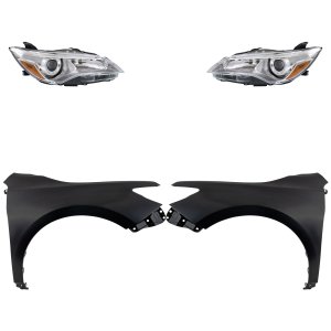 Headlight Assembly Kit for Toyota Camry 2015-2017, Right (Passenger) and Left (Driver), 4-Piece with Fenders, Halogen Light, Replacement