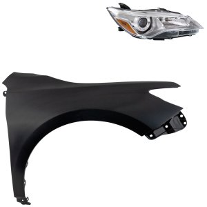 Headlight Assembly Kit for Toyota Camry 2015-2017, Right (Passenger) Side, Halogen, 2-Piece with Fender, Replacement